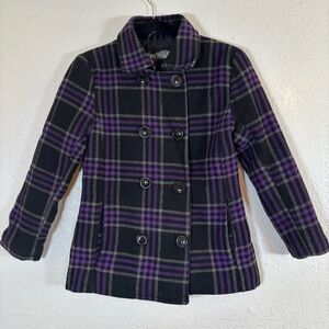 West Wind Purple, Gray, And Black Plaid Peacoat Size Medium